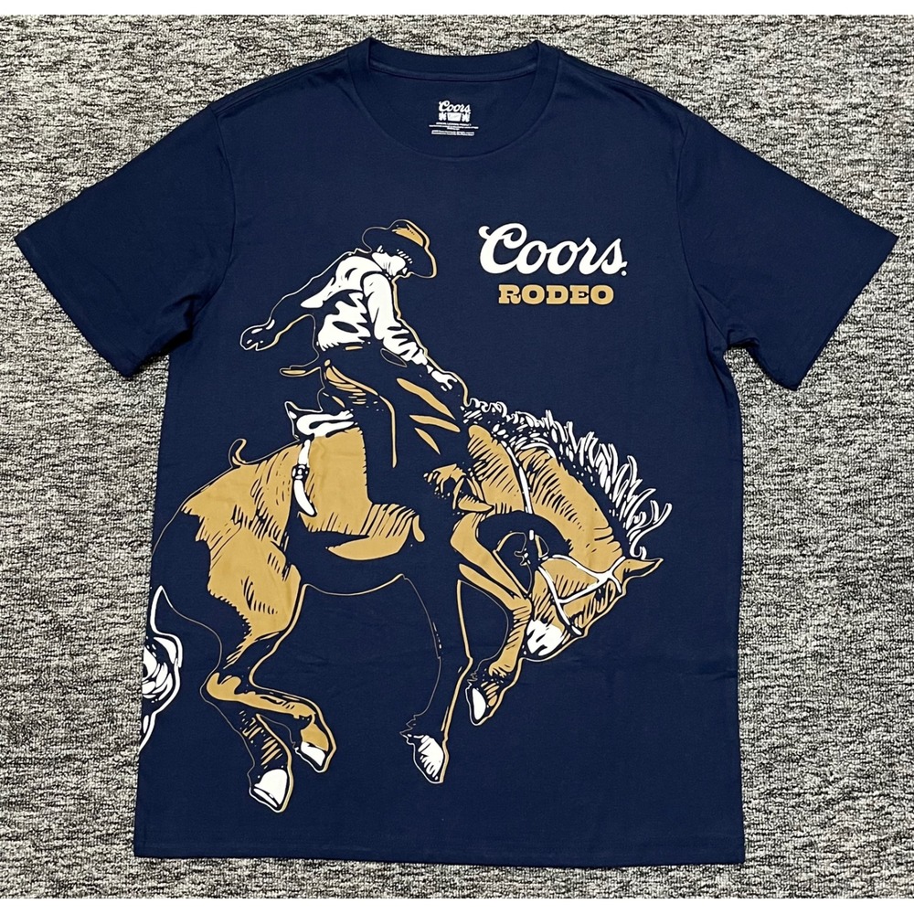Coors Rodeo Banquet Beer Graphic T-Shirt Mens Medium Navy Blue The Legend Cowboy